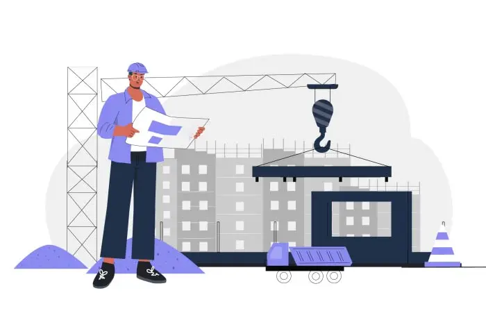 A Civil Engineer Holding a Building Plan on Site Character Design Illustration image